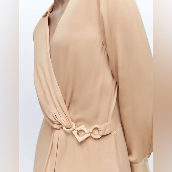 NWT Zara Satin Effect Midi Dress Size Small in Soft Gold - Picture 7 of 9